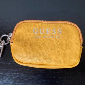 Guess Los Angeles Small Zipper Coin Pouch - Yellow Faux Leather Silver Hardware